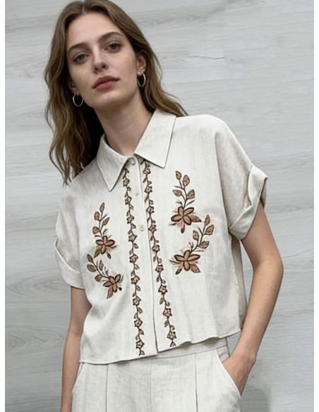 Camisa de lino bordada