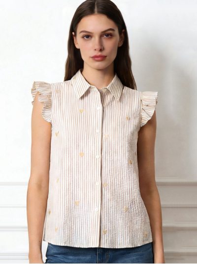 Camisa sin mangas de rayas con corazones bordados