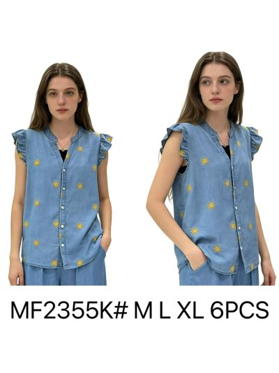 Camisa denim sin mangas con bordado de soles 2