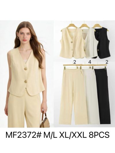 Conjunto de efecto lino: chaleco botones joya y pantalón 2