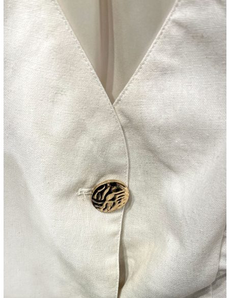 Conjunto de efecto lino: chaleco botones joya y pantalón