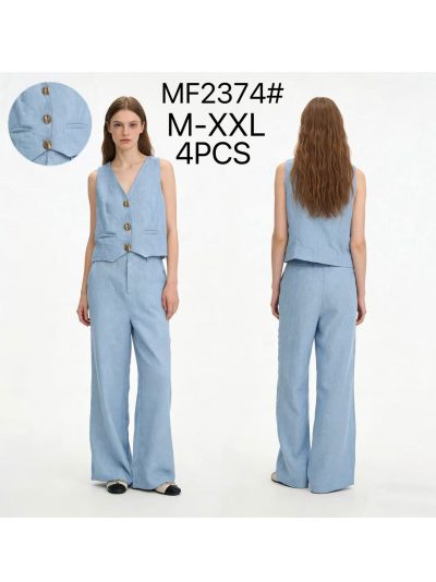 Conjunto de efecto lino: chaleco botones joya y pantalón 2