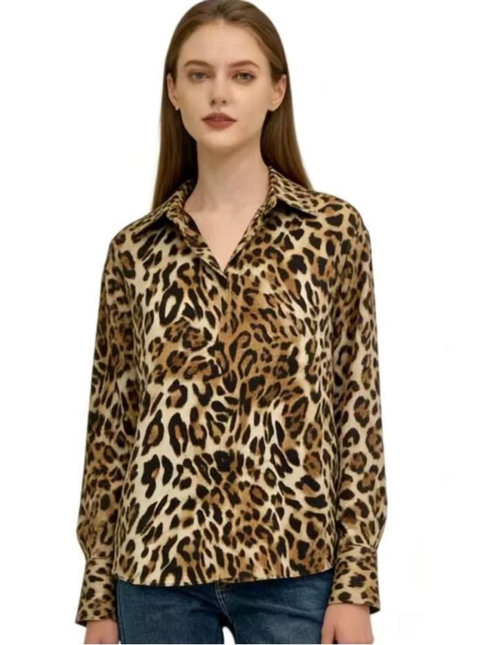 camicia in raso con stampa leopardata
