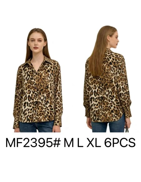 camicia in raso con stampa leopardata