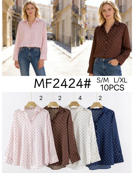 Camisa satinada de lunares