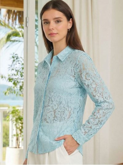 Camisa elástica de encaje floral 