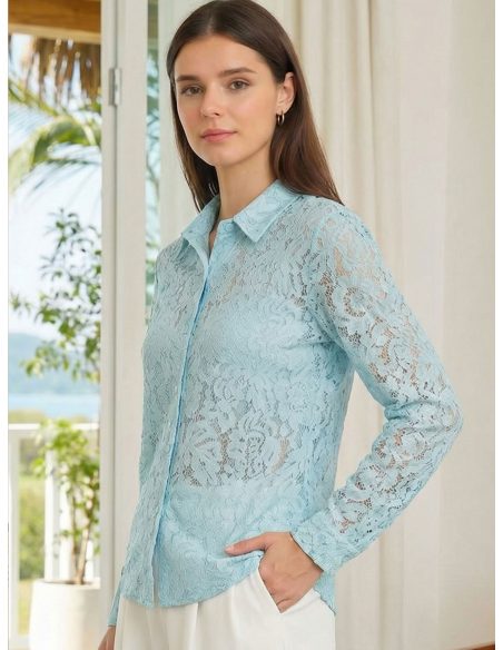 Camisa elástica de encaje floral 