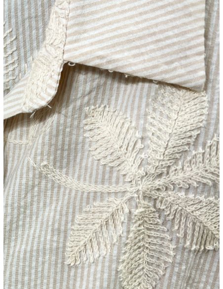 Vestido camisero rayas bordado hojas con cinturón