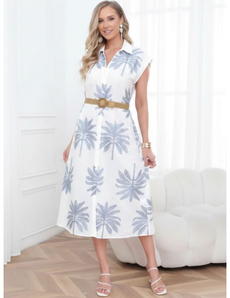 Vestido camisero bordado palmeras con cinturón