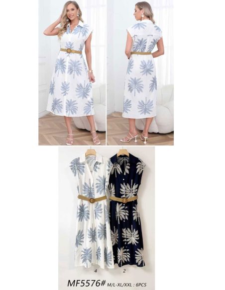 Vestido camisero bordado palmeras con cinturón