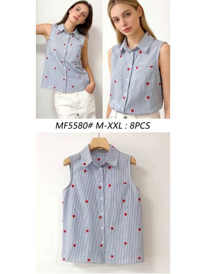 Camisa sin mangas de rayas con bordado de corazones 2