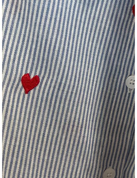 Camicia senza maniche a righe con cuori ricamati