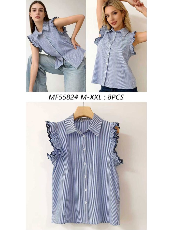 Camisa de rayas sin mangas con volantes