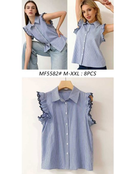 Camisa de rayas sin mangas con volantes