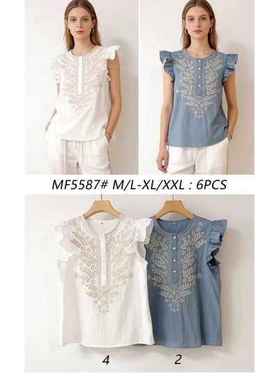 Blusa bordada com babados nos ombros 2