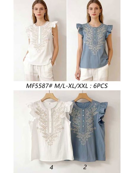 Bestickte Bluse mit Rüschen an den Schultern