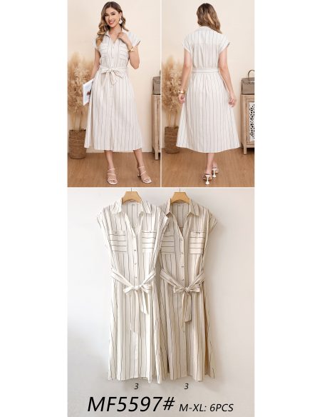 Vestido camisero midi de rayas con cinturón