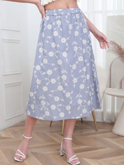 Falda midi bordada con flores