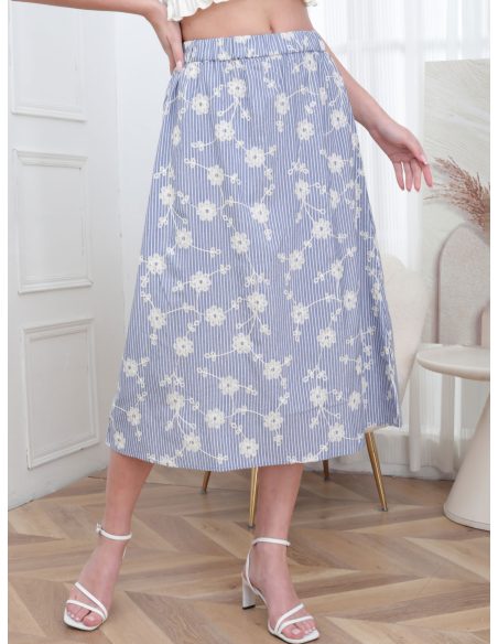 Midirock mit Blumenstickerei