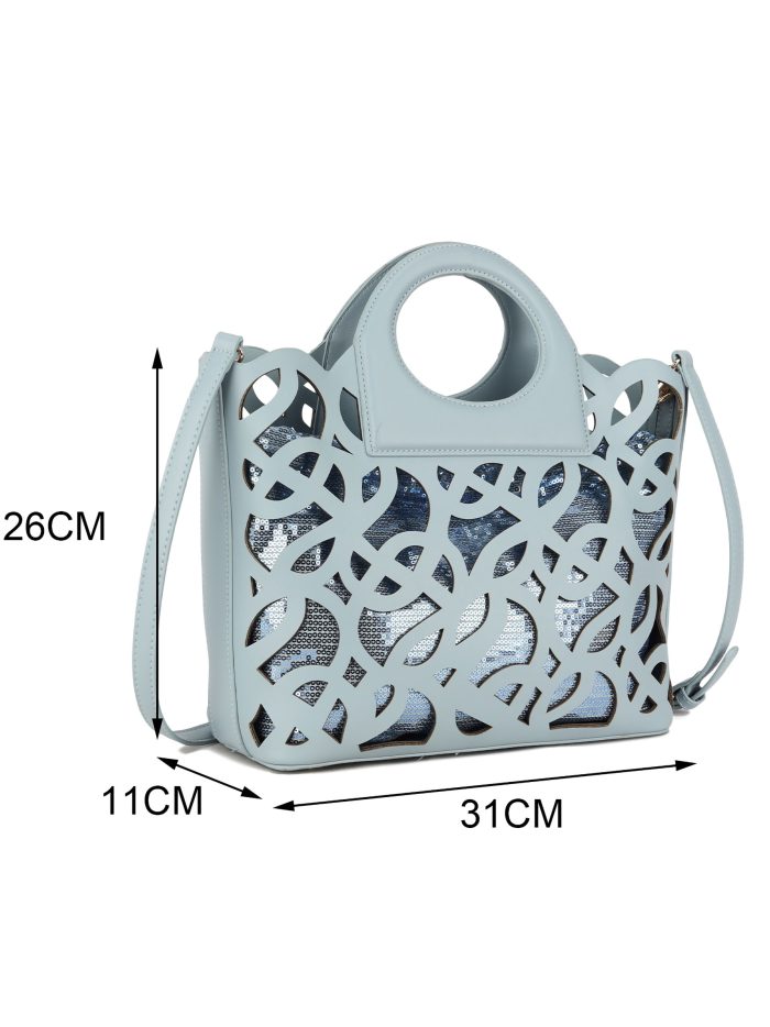 Bolso troquelado con bolsa interior de lentejuelas