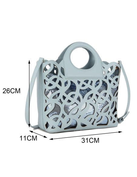 Bolso troquelado con bolsa interior de lentejuelas