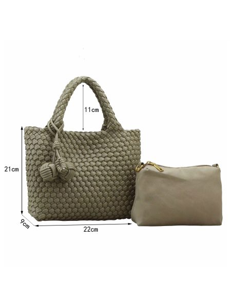 Bolso tote trenzado colgante con neceser