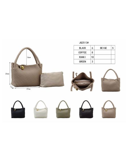 Bolso tote trenzado con cierre metálico y neceser