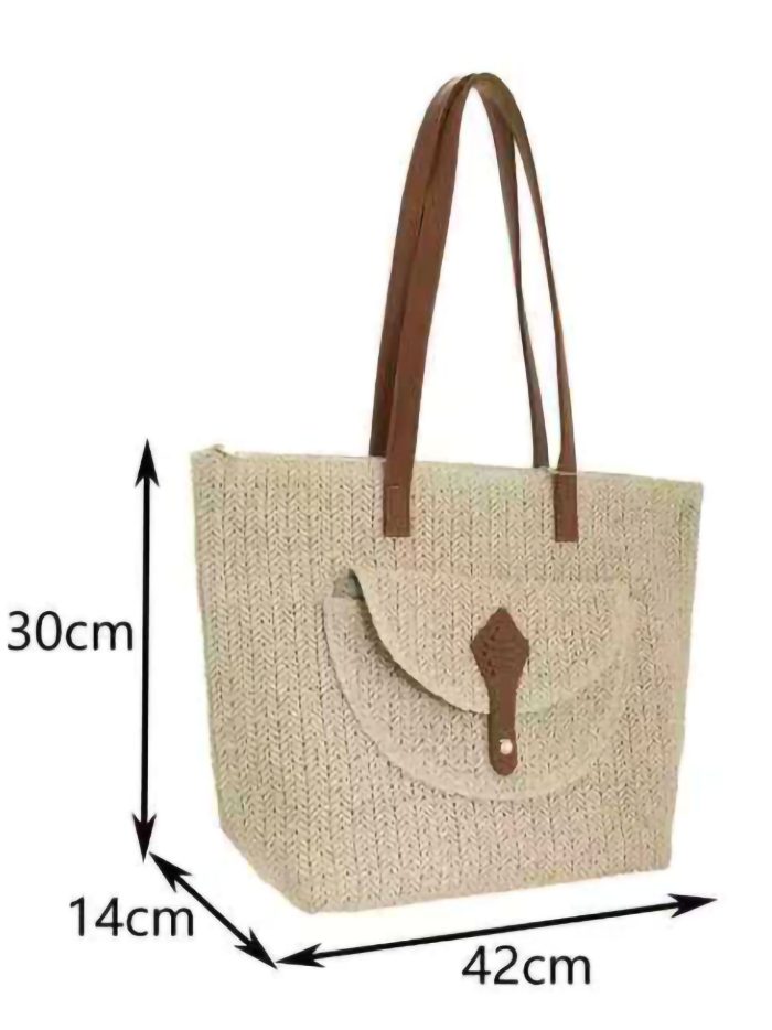 Bolso tote de rafia con bolsillo frontal