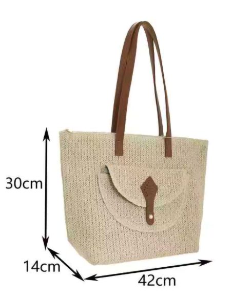 Bolso tote de rafia con bolsillo frontal