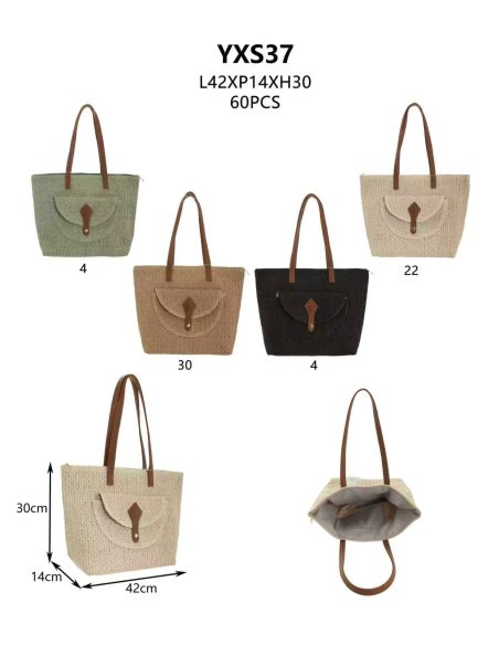 Bolso tote de rafia con bolsillo frontal