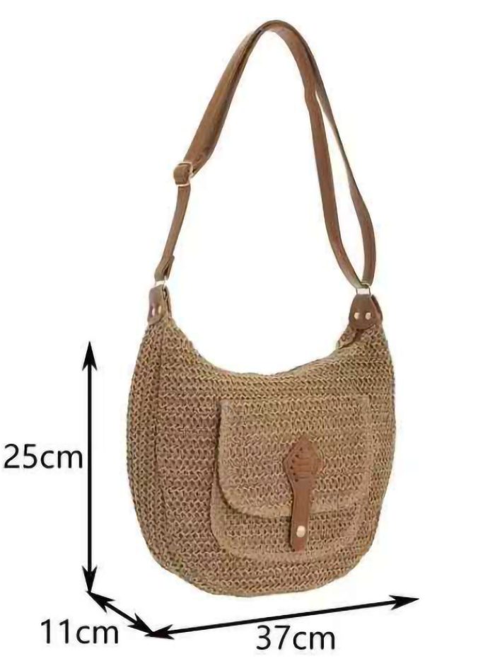 Bolso bandolera de rafia con bolsillo frontal