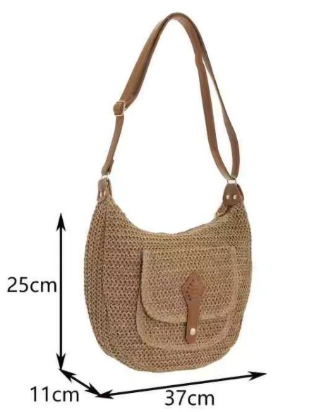 Bolso bandolera de rafia con bolsillo frontal