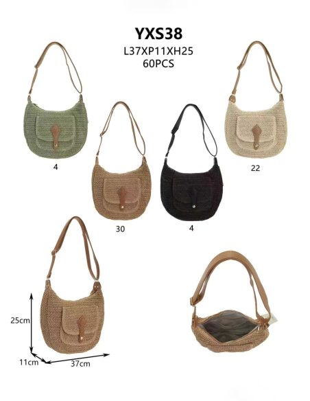 Bolso bandolera de rafia con bolsillo frontal