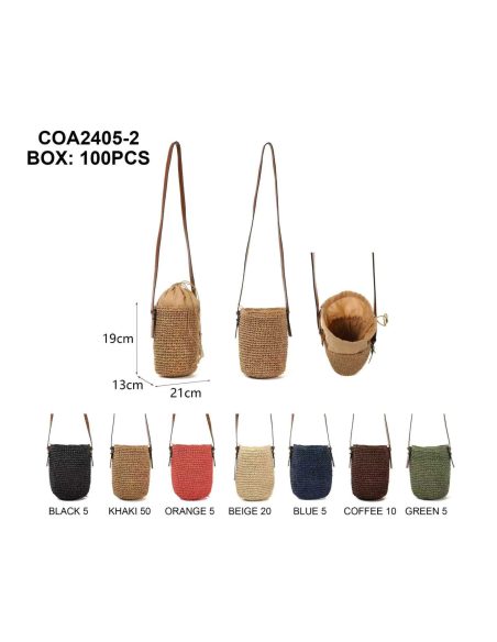 Sac bandoulière seau en raphia avec cordon de serrage