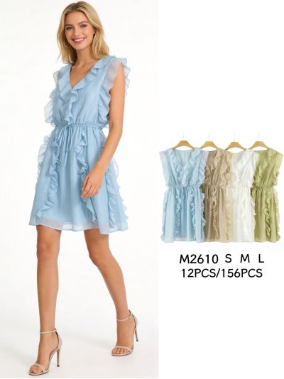 Vestido corto de gasa con volantes y cinturón 2