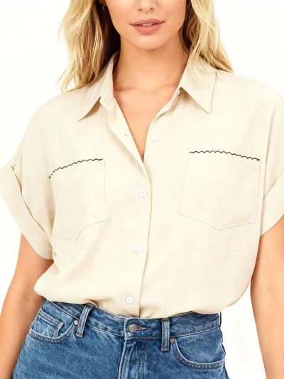 Camisa efecto lino manga corta con bolsillos