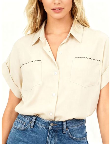 Kurzarmhemd in Leinenoptik mit Taschen