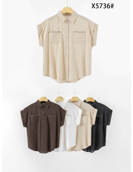 Kurzarmhemd in Leinenoptik mit Taschen