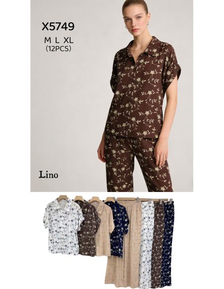 Completo effetto lino con stampa floreale: camicia e pantaloni