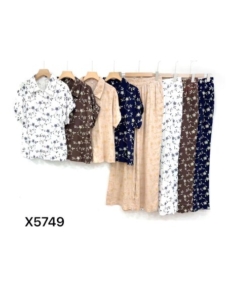 Completo effetto lino con stampa floreale: camicia e pantaloni