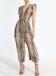 Ruffle-sleeve snake print jumpsuit