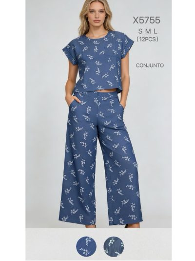 Conjunto com estampa de folhagem: blusa e calça 2