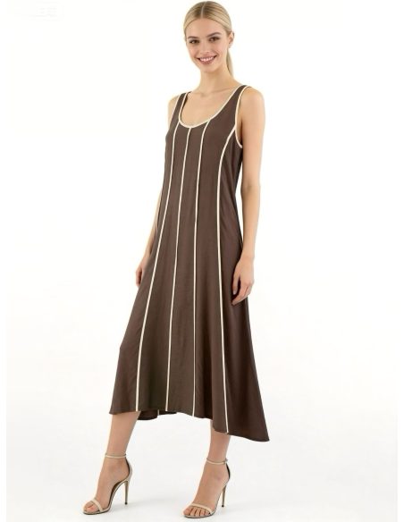 Vestido midi sin mangas con vivo a contraste