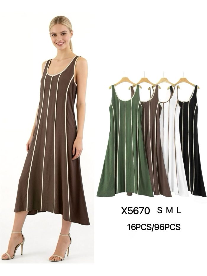 Vestido midi sin mangas con vivo a contraste