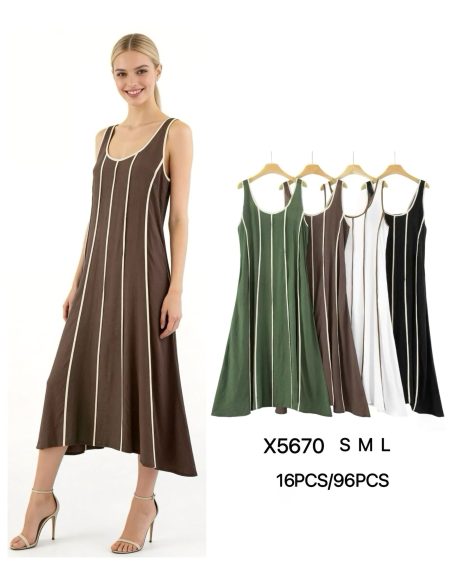 Vestido midi sin mangas con vivo a contraste