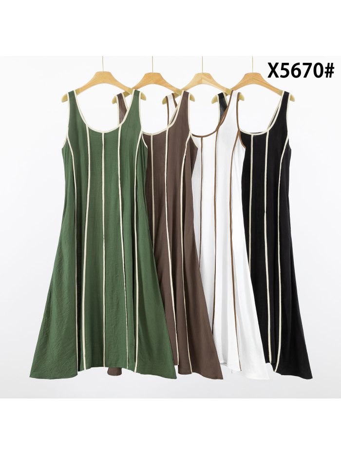 Vestido midi sin mangas con vivo a contraste