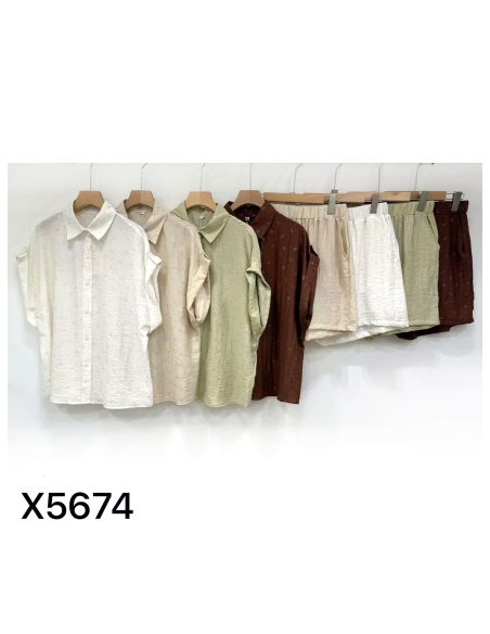 Conjunto talla grande con detalle dorado: camisa y short