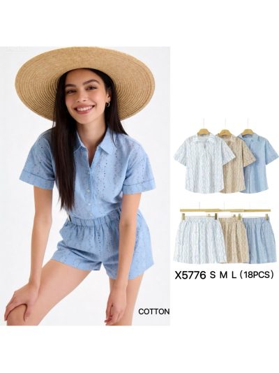 Conjunto de algodón estampado con detalle calado: camisa y short 2