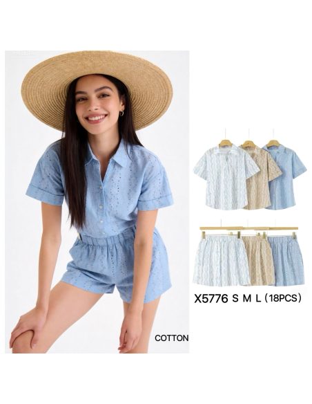 Conjunto de algodón estampado con detalle calado: camisa y short