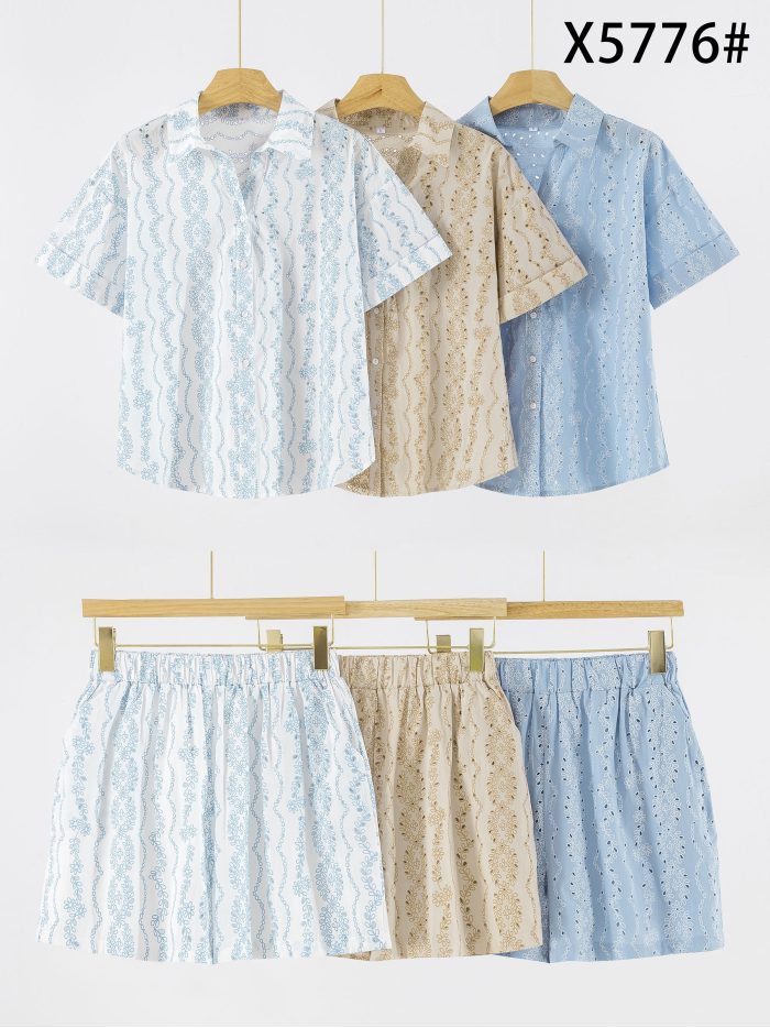 Conjunto de algodón estampado con detalle calado: camisa y short